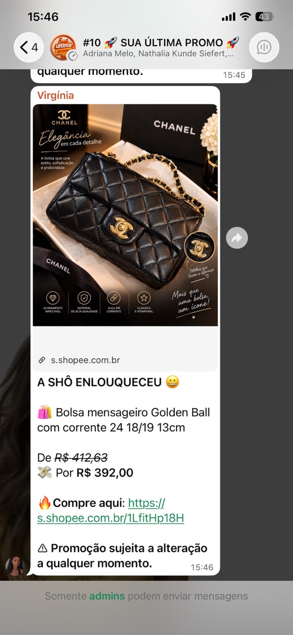 Bolsa enviada como oferta no grupo